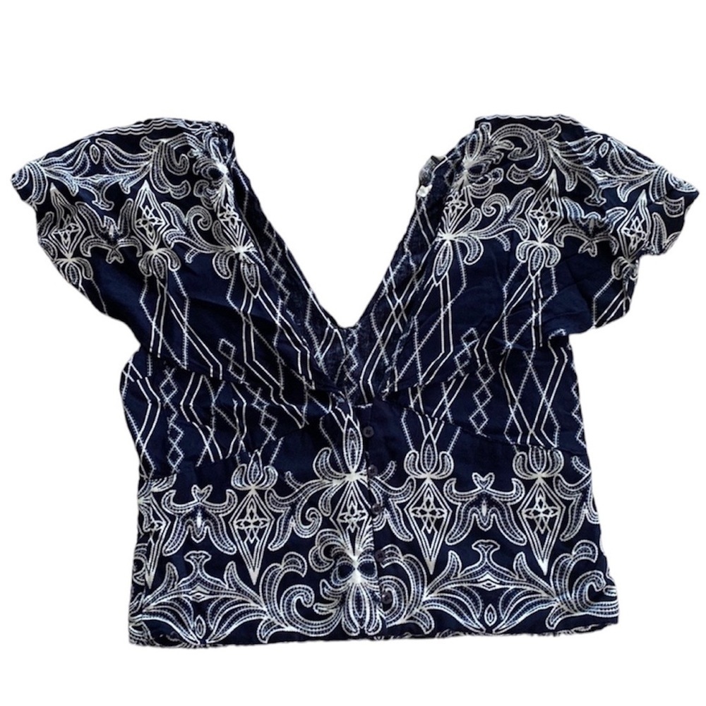 Angela Size XL Navy Blue Cropped Blouse